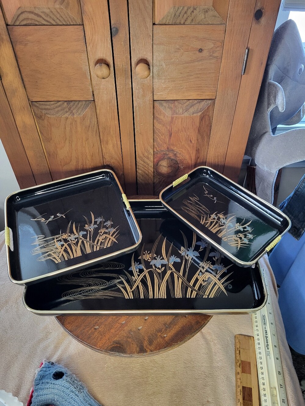 Black and Gold Decorative Serving Tray Set - 3 Piece